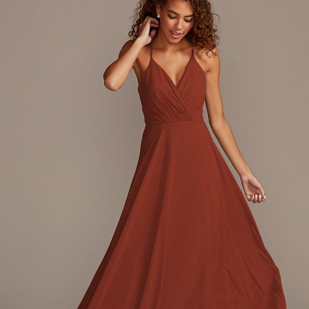 Spaghetti Strap Full Skirt Bridesmaid Dress, DAVID'S BRIDAL, size 10, cinnamon